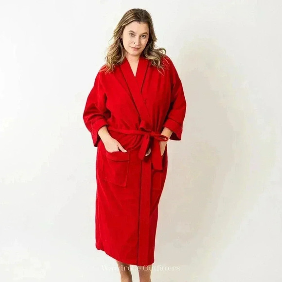Vintage 70s Warm Red Full Length Kimono Robe - Picture 6 of 9